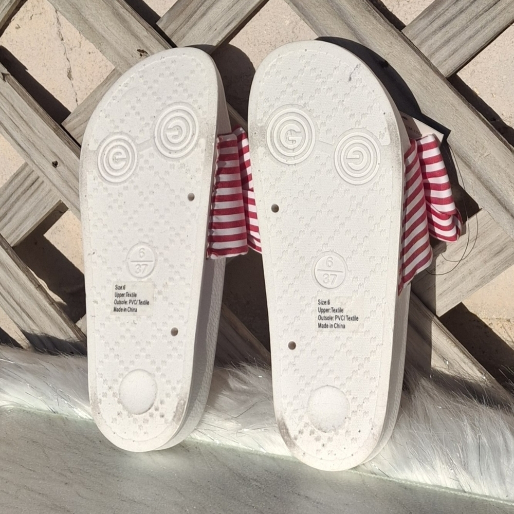 Olivia Miller Red and White Stripes Slip-On Low Wedge Sandals Women Size 6 - Picture 12 of 16